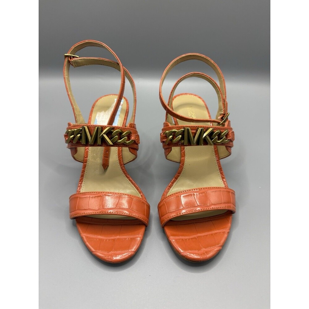 Women's MK Michael Kors Blaine Ankle-Strap MK Chain Sandals Orange Spice Size7.5 - Picture 2 of 5